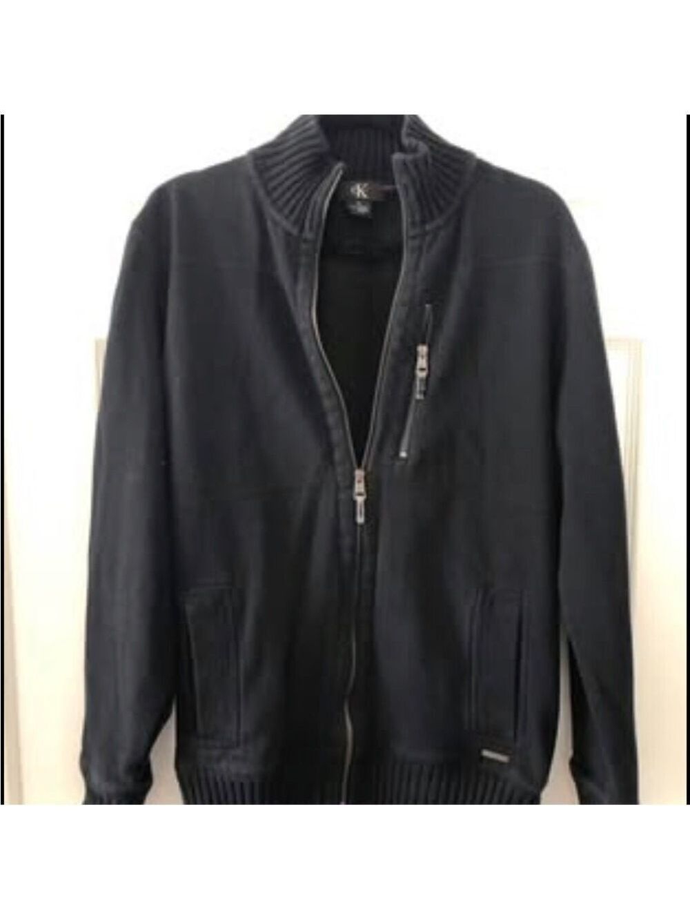 Men's CK Calvin Klein Black Sweater Full Zip Size Medium